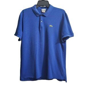 Lacoste Mens Classic Fit‎ Polo Shirt Blue Collared Top Measures L Size 7